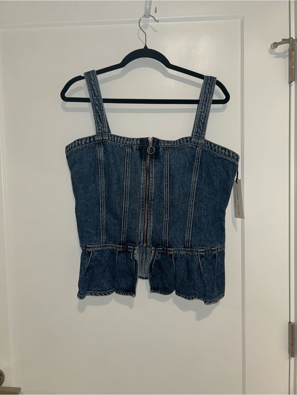 Denim Zip-Front Peplum Top